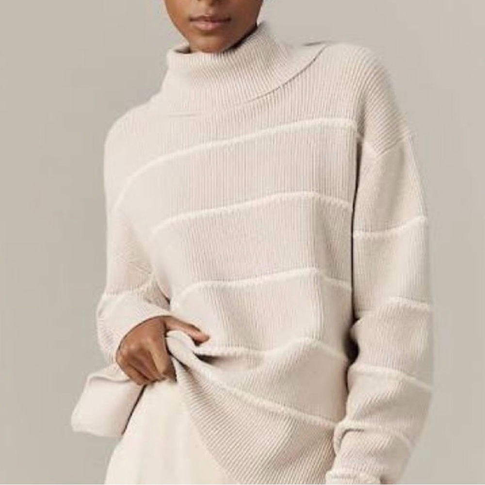 Varley Cream Ribbed Turtleneck Sweater